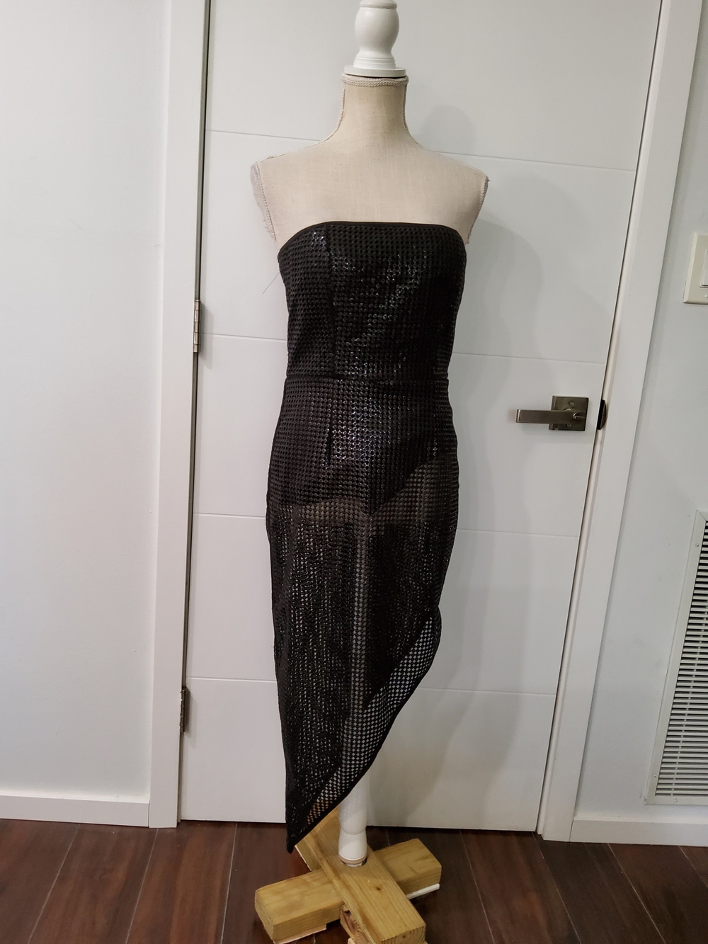 Antonella Strapless Black Sequin Asymmetric Dress Size 4
